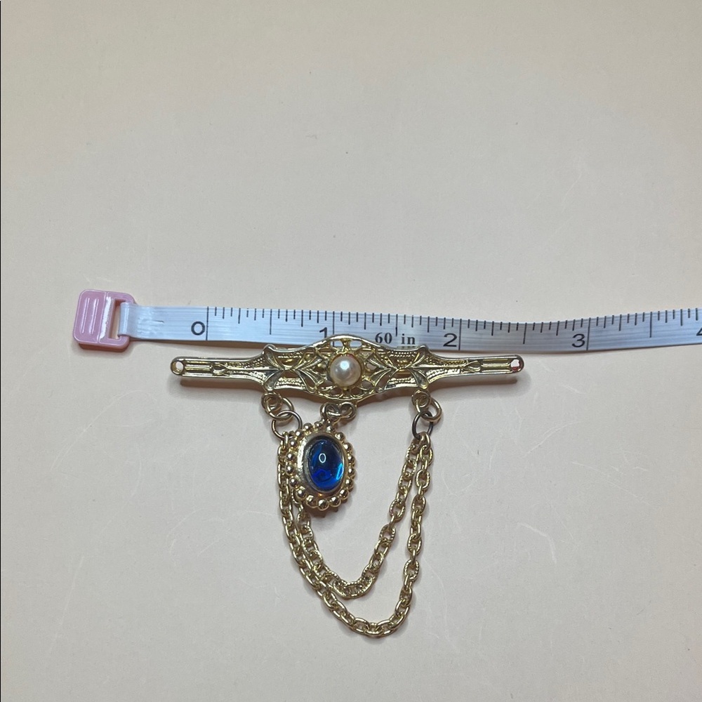 Elegant Gold and Blue Brooch Vintage - Picture 7 of 9